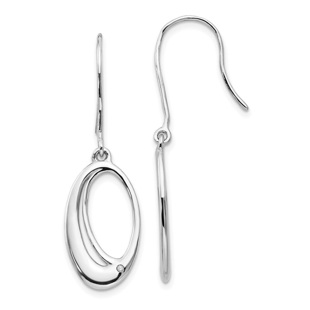 White Ice Sterling Silver Rhodium-plated Open Oval Diamond Shepherd Hook Dangle Earrings