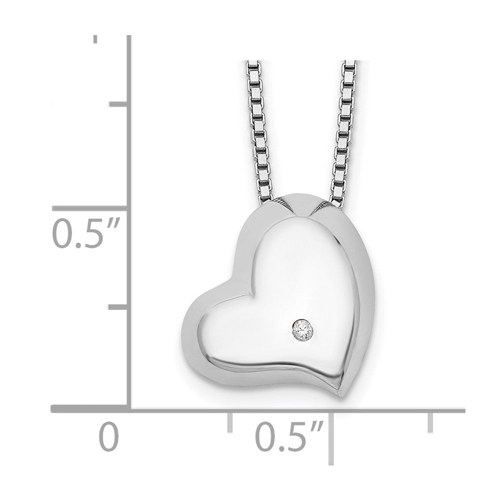 White Ice Sterling Silver Rhodium-plated Satin and Polished 18 Inch Diamond Heart Necklace with 2 Inch Extender