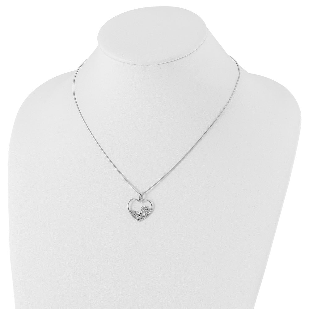 White Ice Sterling Silver Rhodium-plated Diamond 18 Inch Heart with Flower Center Necklace with 2 Inch Extender