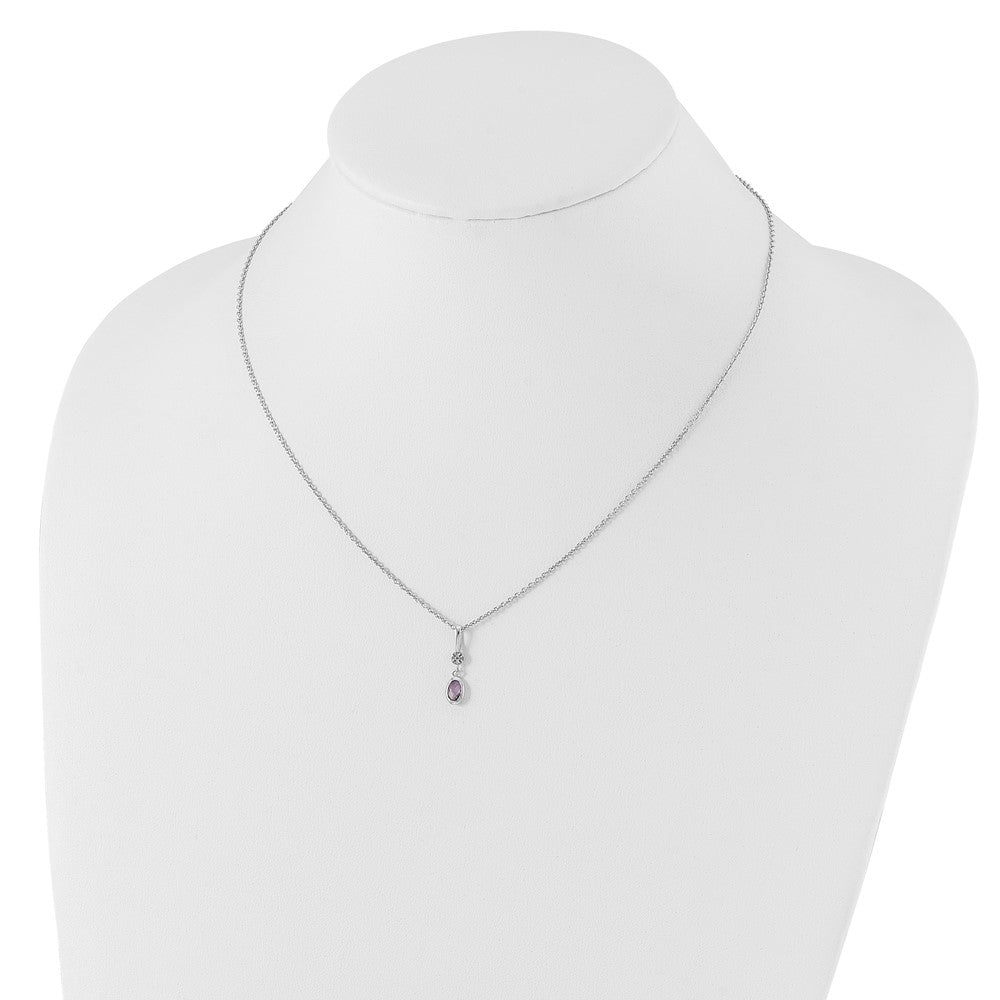 White Ice Sterling Silver Rhodium-plated 18 Inch Amethyst and Diamond Necklace with 2 Inch Extender