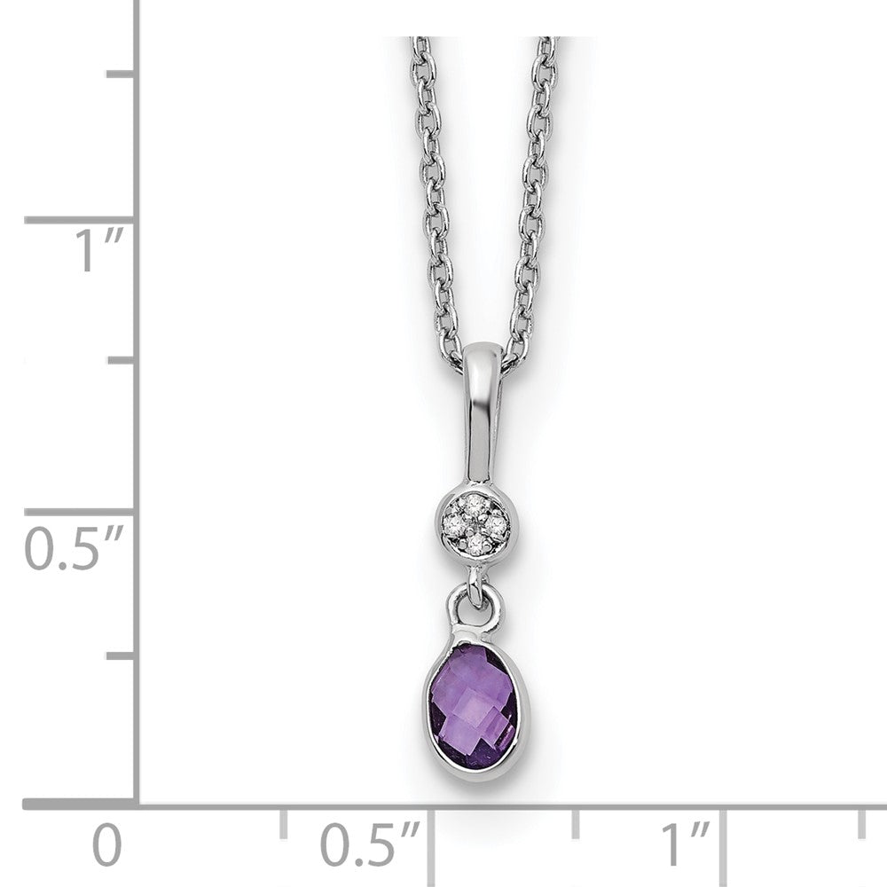 White Ice Sterling Silver Rhodium-plated 18 Inch Amethyst and Diamond Necklace with 2 Inch Extender