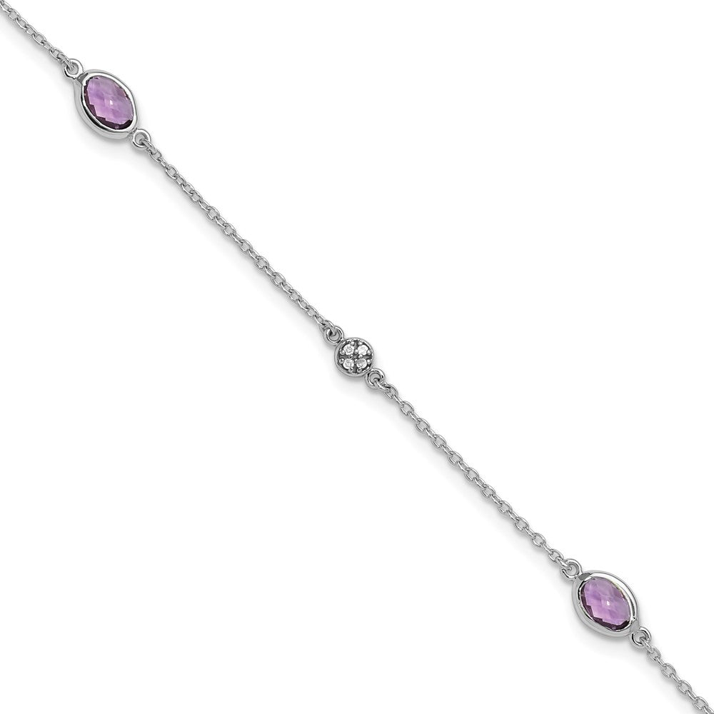 White Ice Sterling Silver Rhodium-plated 7.5 Inch Amethyst and Diamond  Bracelet with 1.25 Inch Extender