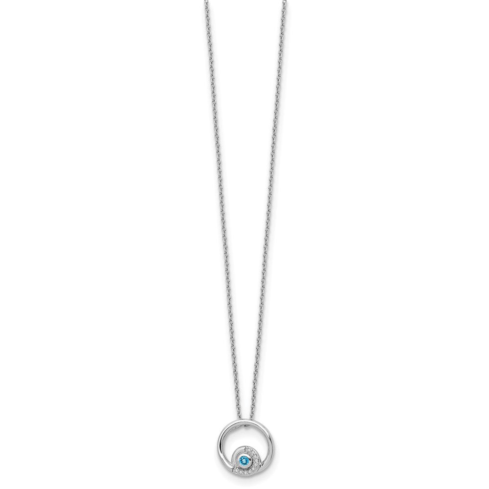 White Ice Sterling Silver Rhodium-plated 18 Inch Blue Topaz and Diamond Necklace with 2 Inch Extender