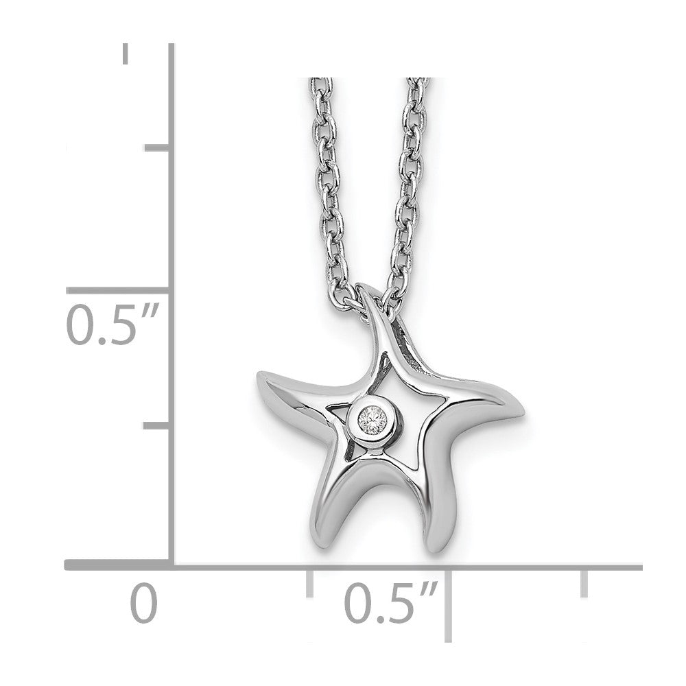 White Ice Sterling Silver Rhodium-plated 18 Inch Diamond Starfish Slide Pendant Necklace with 2 Inch Extender