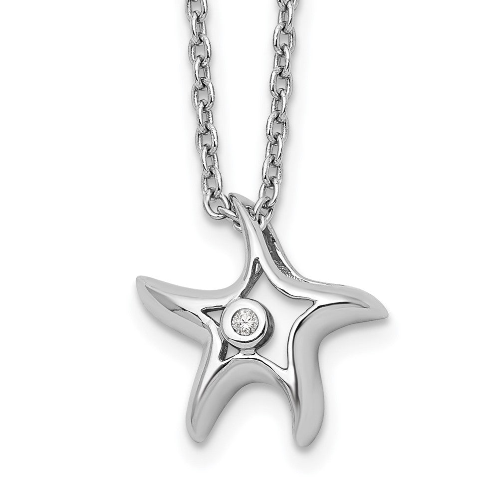 White Ice Sterling Silver Rhodium-plated 18 Inch Diamond Starfish Slide Pendant Necklace with 2 Inch Extender