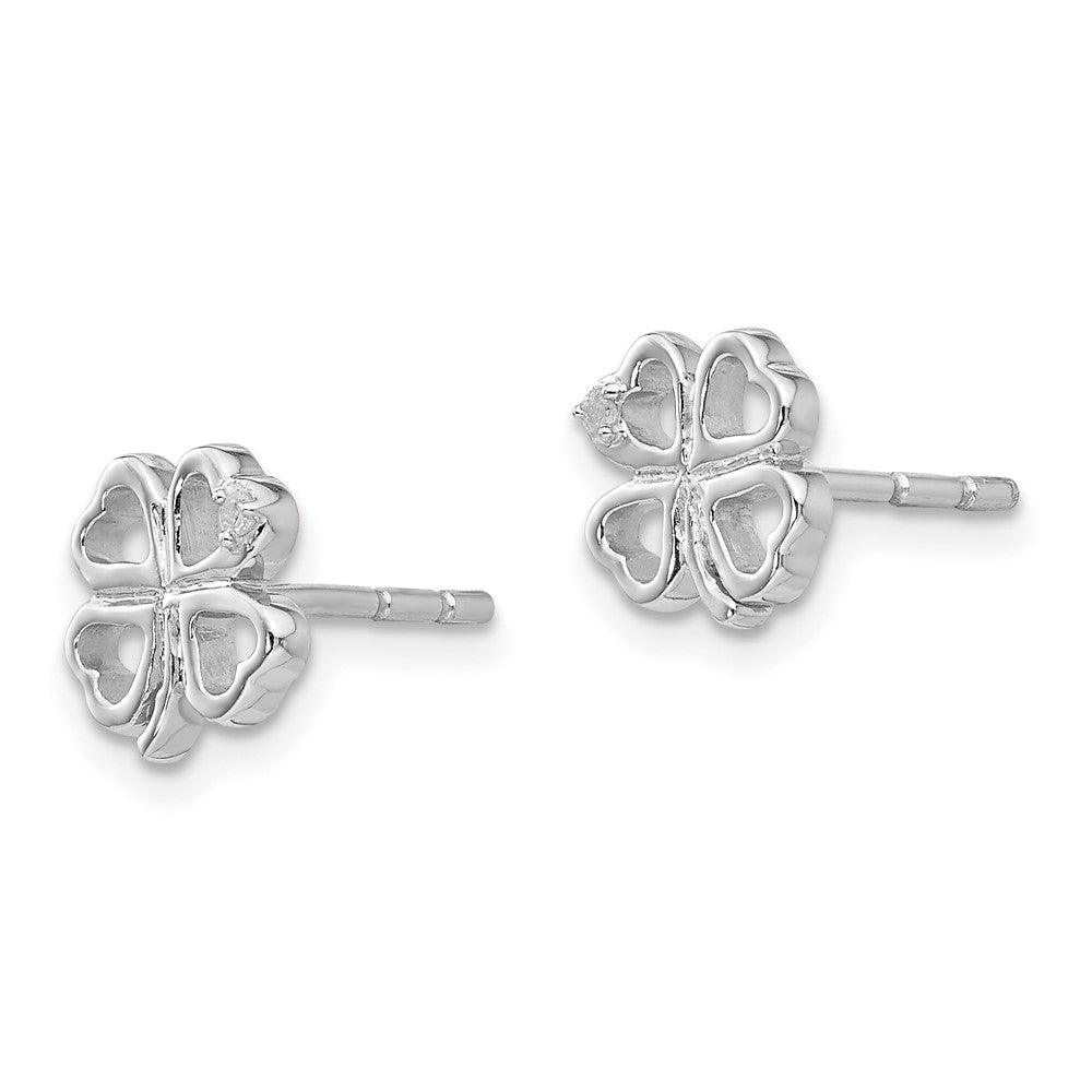 White Ice Sterling Silver Rhodium-plated Diamond Clover Post Earrings