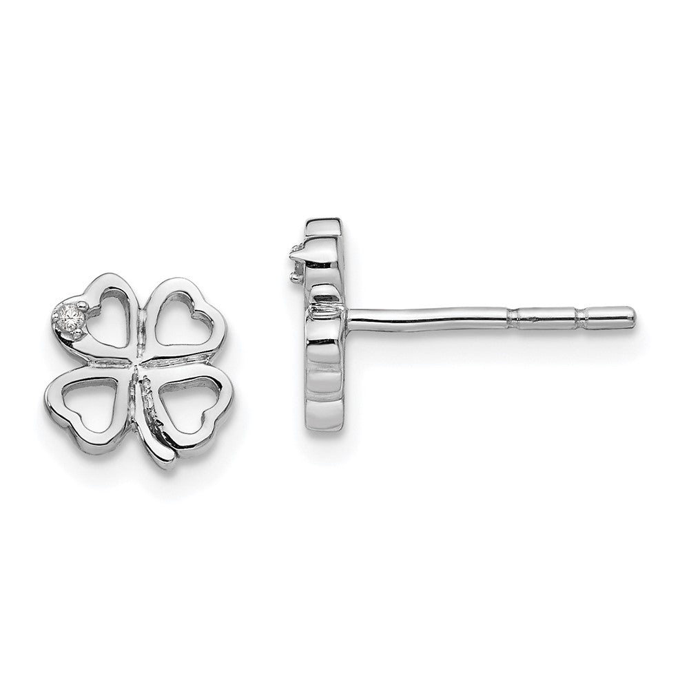 White Ice Sterling Silver Rhodium-plated Diamond Clover Post Earrings