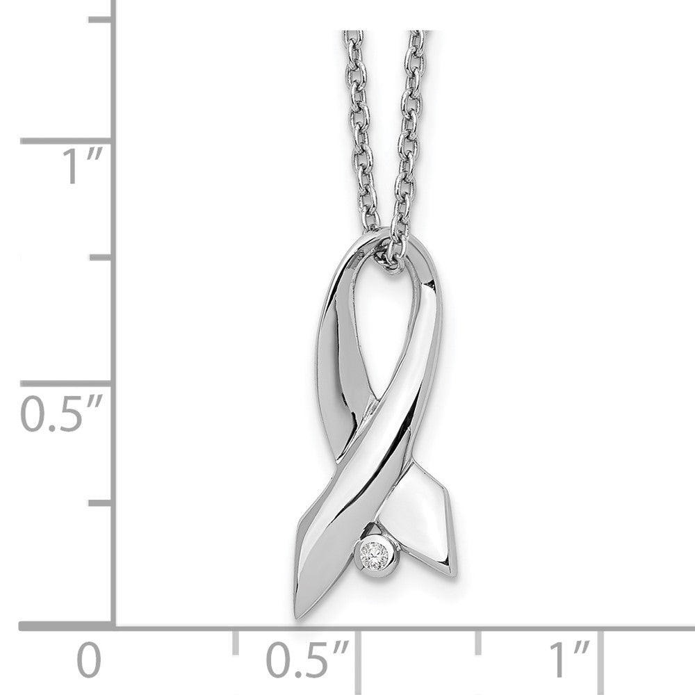 White Ice Sterling Silver Rhodium-plated 18 Inch Diamond Awareness Ribbon Necklace with 2 Inch Extender