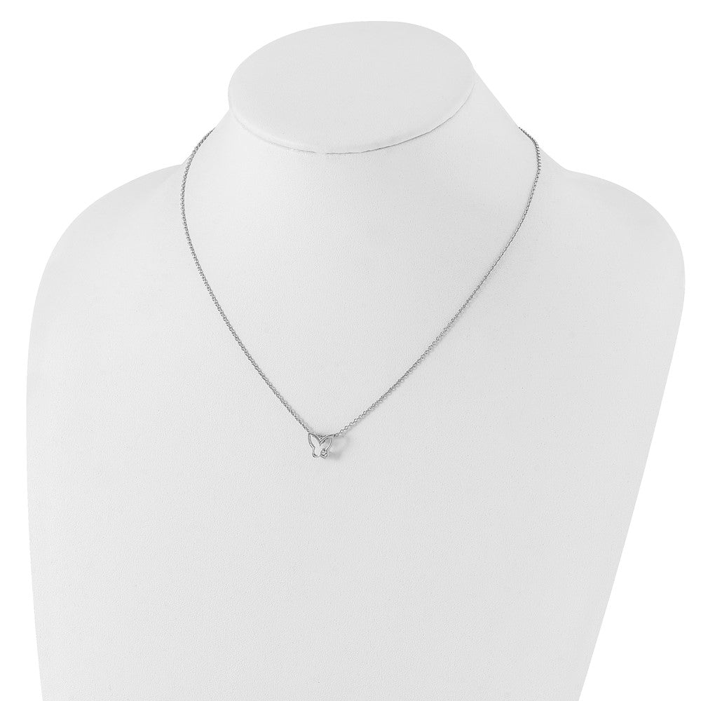 White Ice Sterling Silver Rhodium-plated 18 Inch Diamond Butterfly Necklace with 2 Inch Extender