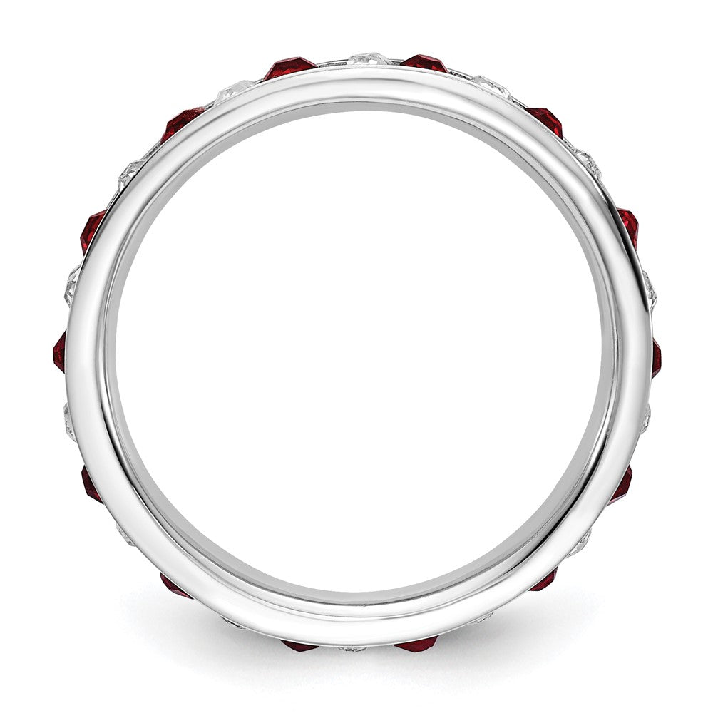 Sterling Silver Rhodium-plated Red and White Crystal Eternity Band Size 6