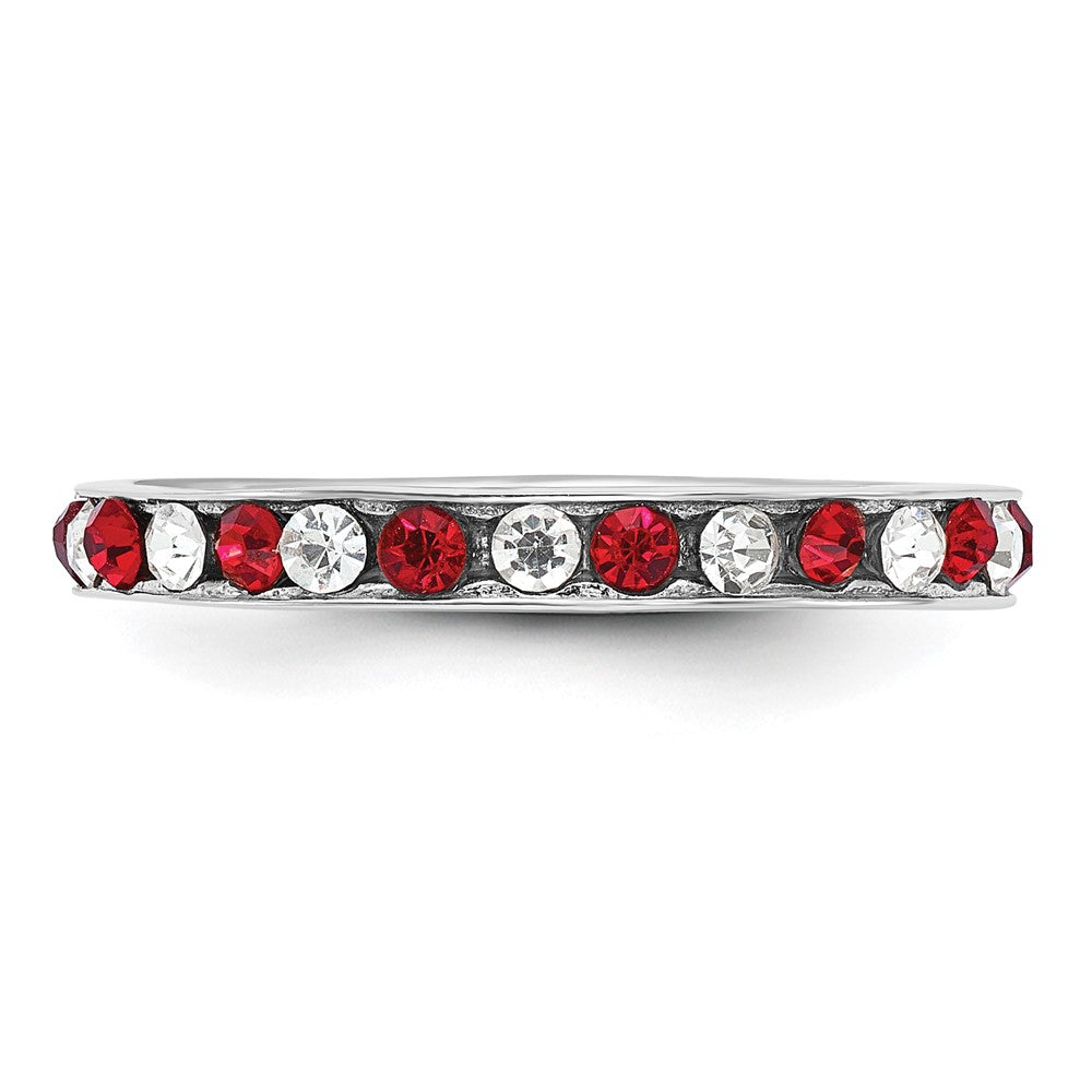 Sterling Silver Rhodium-plated Red and White Crystal Eternity Band Size 6