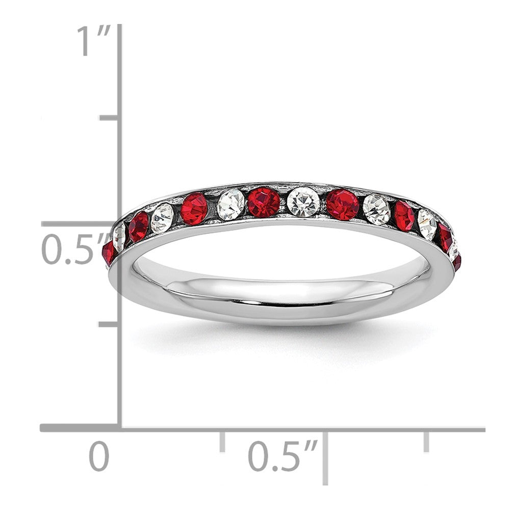 Sterling Silver Rhodium-plated Red and White Crystal Eternity Band Size 6