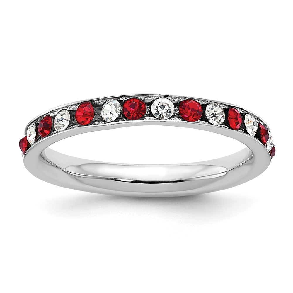 Sterling Silver Rhodium-plated Red and White Crystal Eternity Band Size 6