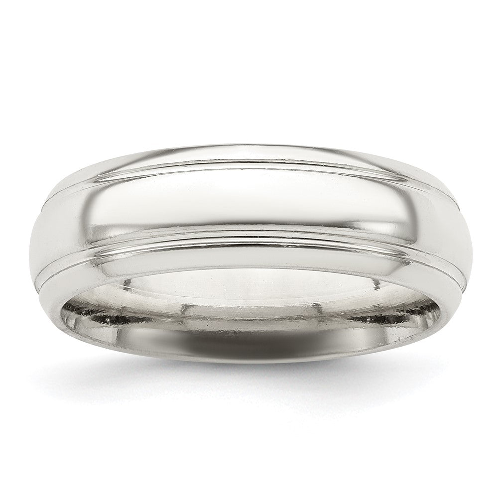 Sterling Silver 6mm Polished Domed with Grooved Beveled Edge Fancy Band Size 13