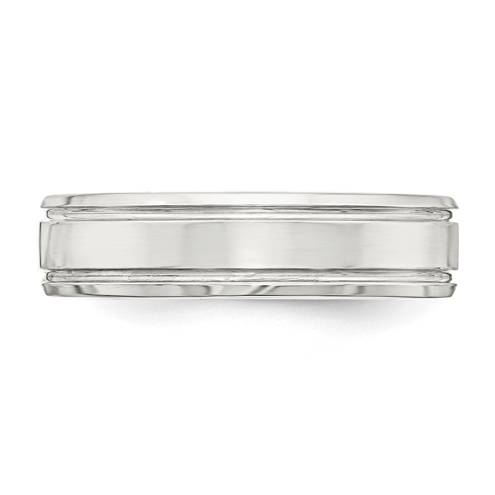 Sterling Silver 6mm Polished Flat Grooved Beveled Edge Fancy Band Size 10.5