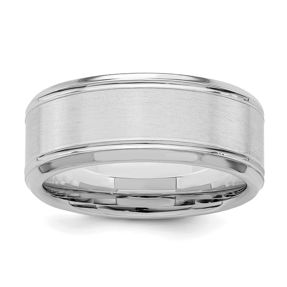 Sterling Silver Rhodium-plated 8mm Brushed Fancy Band Size 12