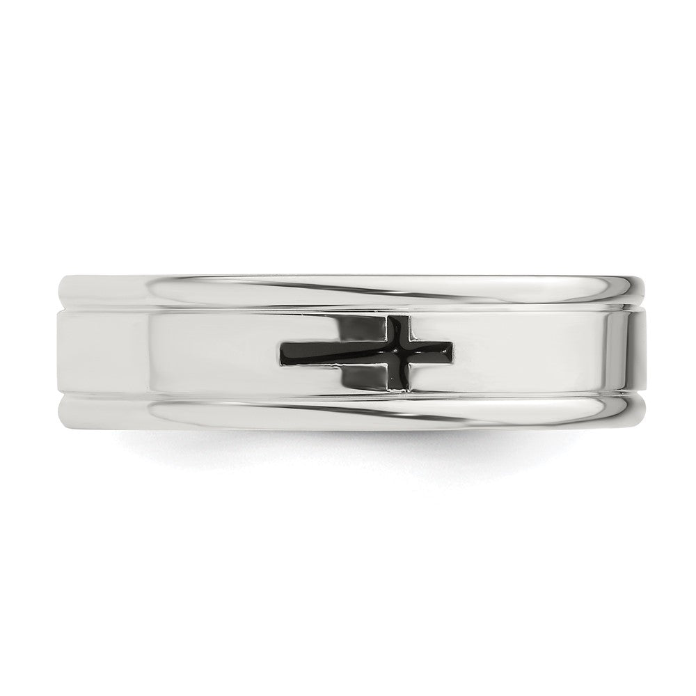 Sterling Silver 6mm Enamel Cross Fancy Band Size 12