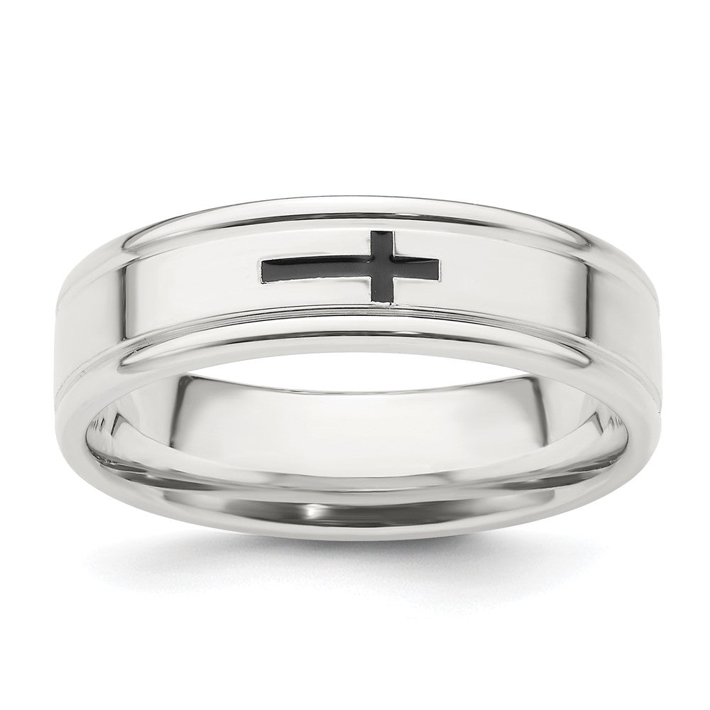 Sterling Silver 6mm Enamel Cross Fancy Band Size 12