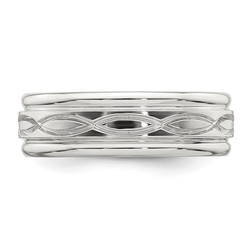 Sterling Silver 7mm Polished Flat Intertwined Design Beveled Edge Fancy Band Size 7.5