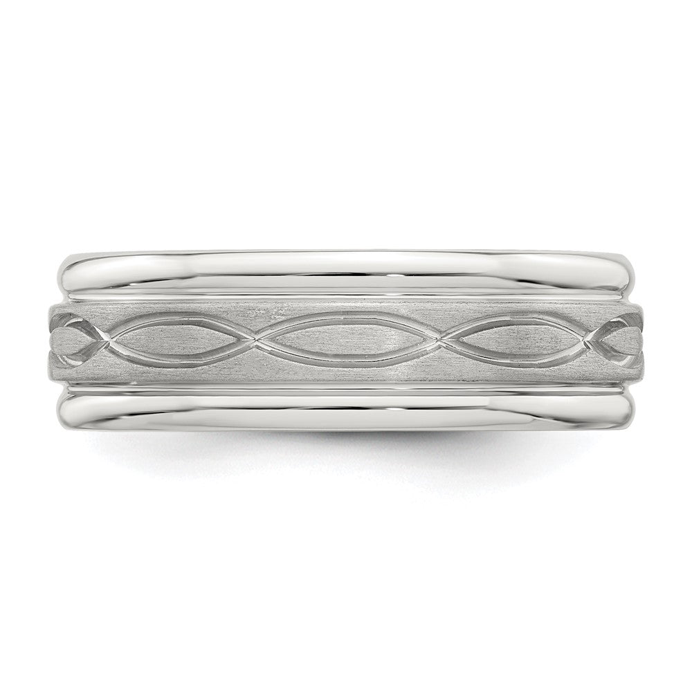 Sterling Silver 7mm Brushed Flat Intertwined Design Beveled Edge Fancy Band Size 9.5