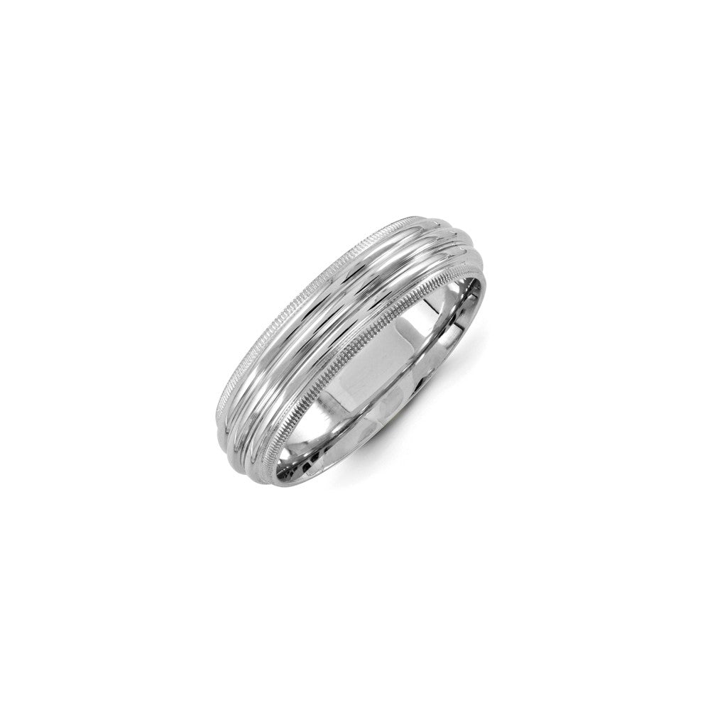 Sterling Silver Polished 6mm Grooved Men's Band Rhodium Size 11.5