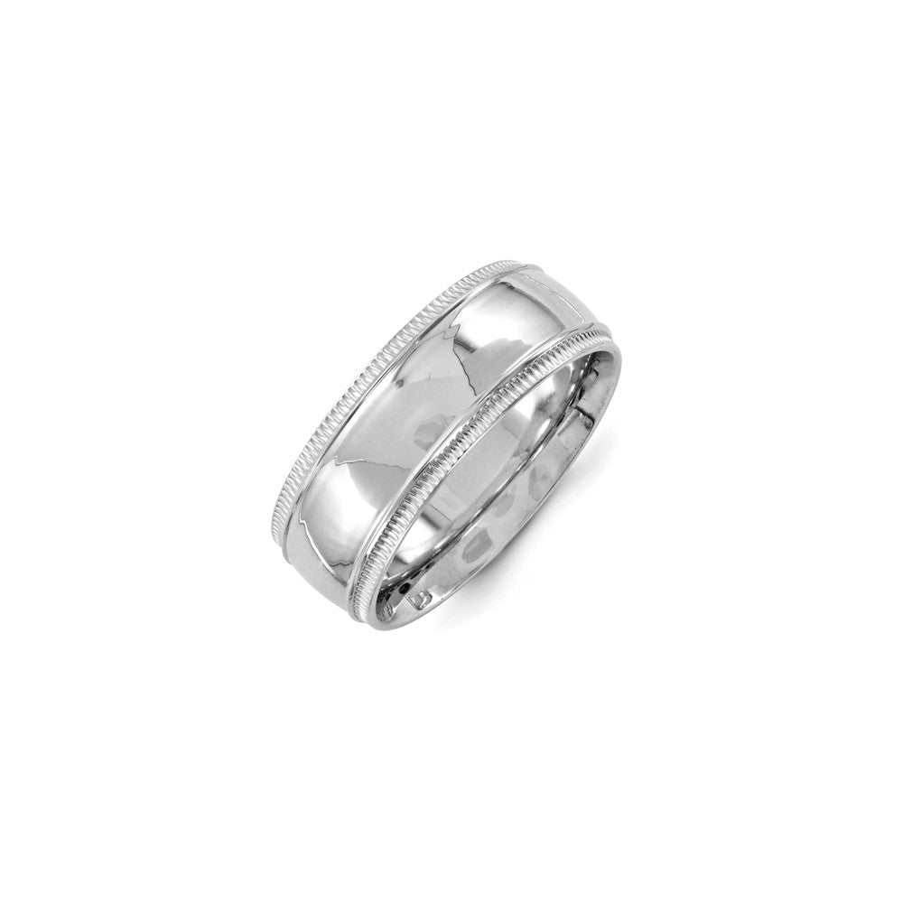 Sterling Silver Polished 8mm Grooved Men's Band Rhodium Size 11