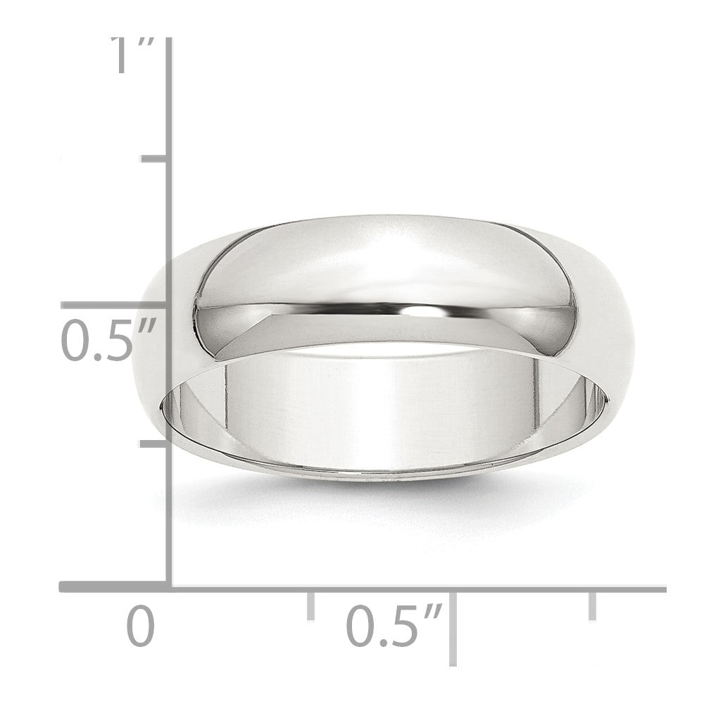 Sterling Silver Rhodium-plated 6mm Half-Round Band