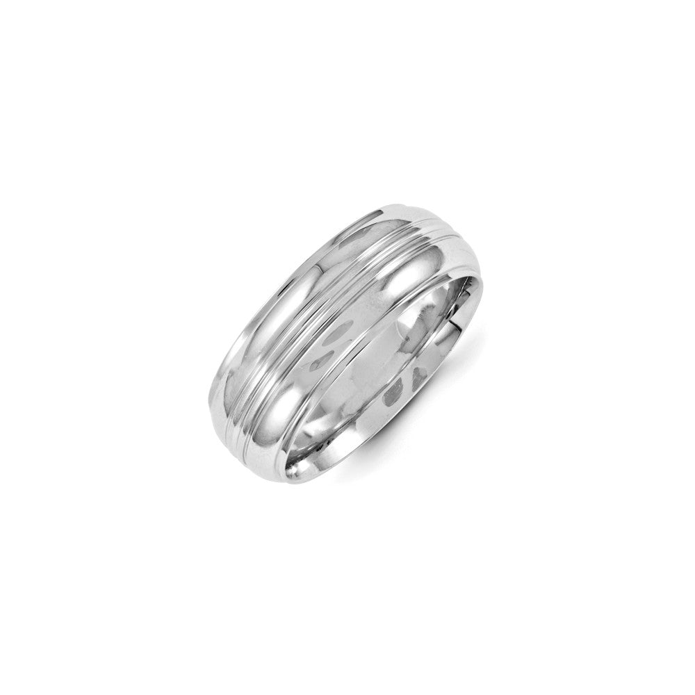 Sterling Silver Polished Grooved 8mm Ridged Edge Men's Band Rhodium Size 11