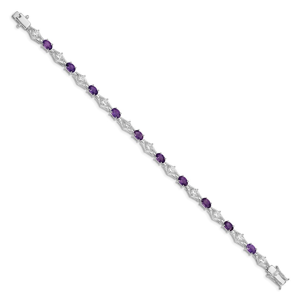 Sterling Silver Rhodium-plated Amethyst & CZ Bracelet