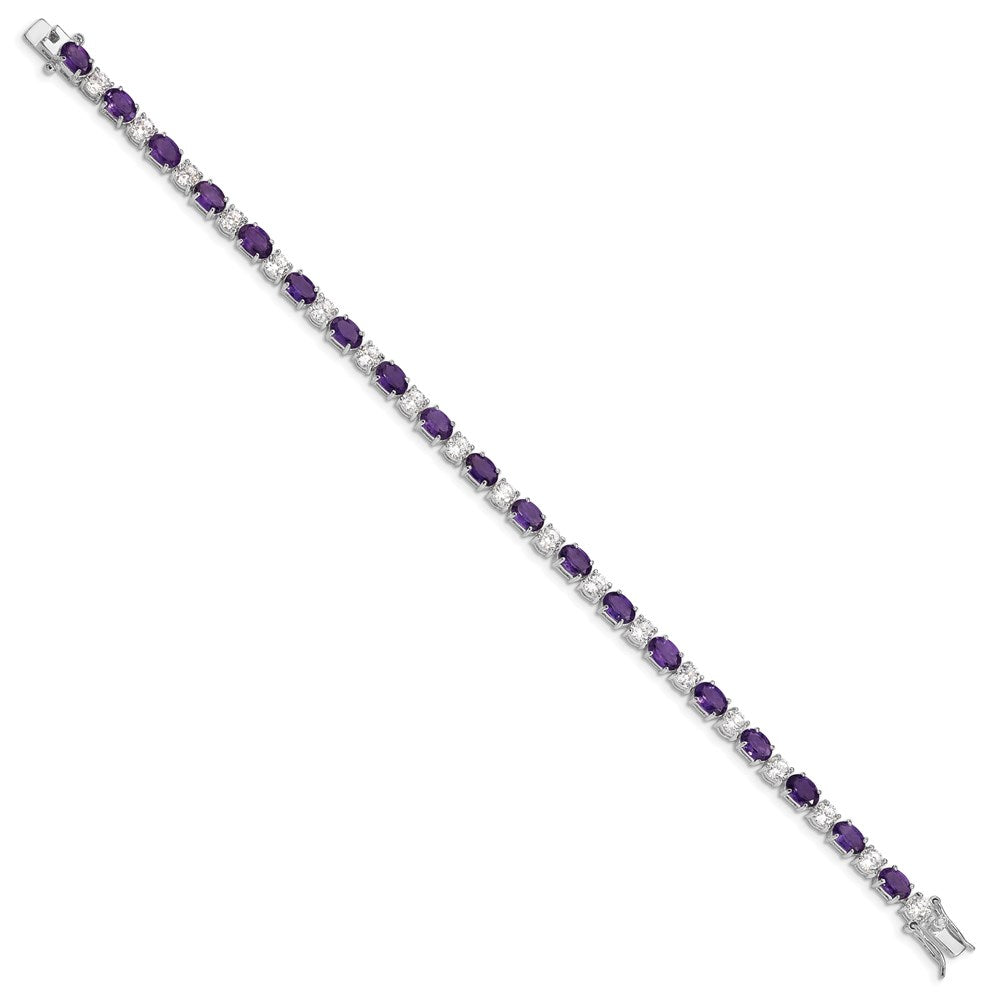 Sterling Silver Rhodium-plated Amethyst & CZ Bracelet