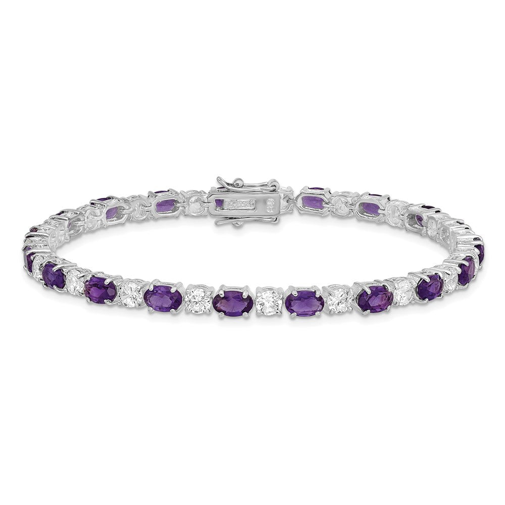 Sterling Silver Rhodium-plated Amethyst & CZ Bracelet