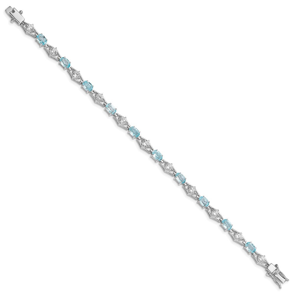 Sterling Silver Rhodium-plated Blue Topaz & CZ Bracelet