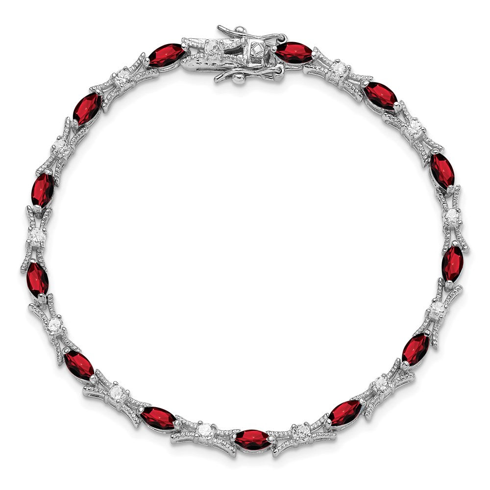 Sterling Silver Rhodium-plated Garnet and CZ Bracelet