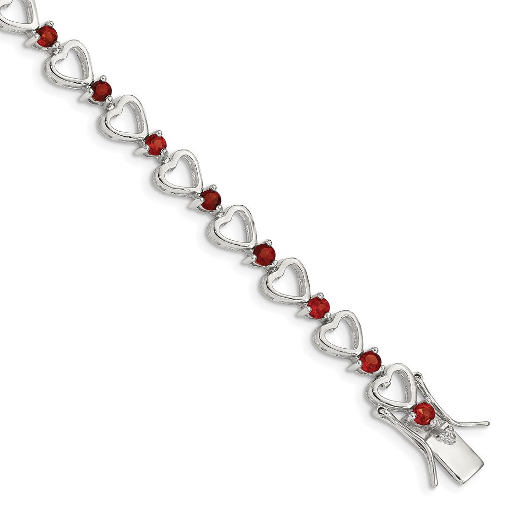 Sterling Silver Rhodium-plated Garnet Heart Bracelet