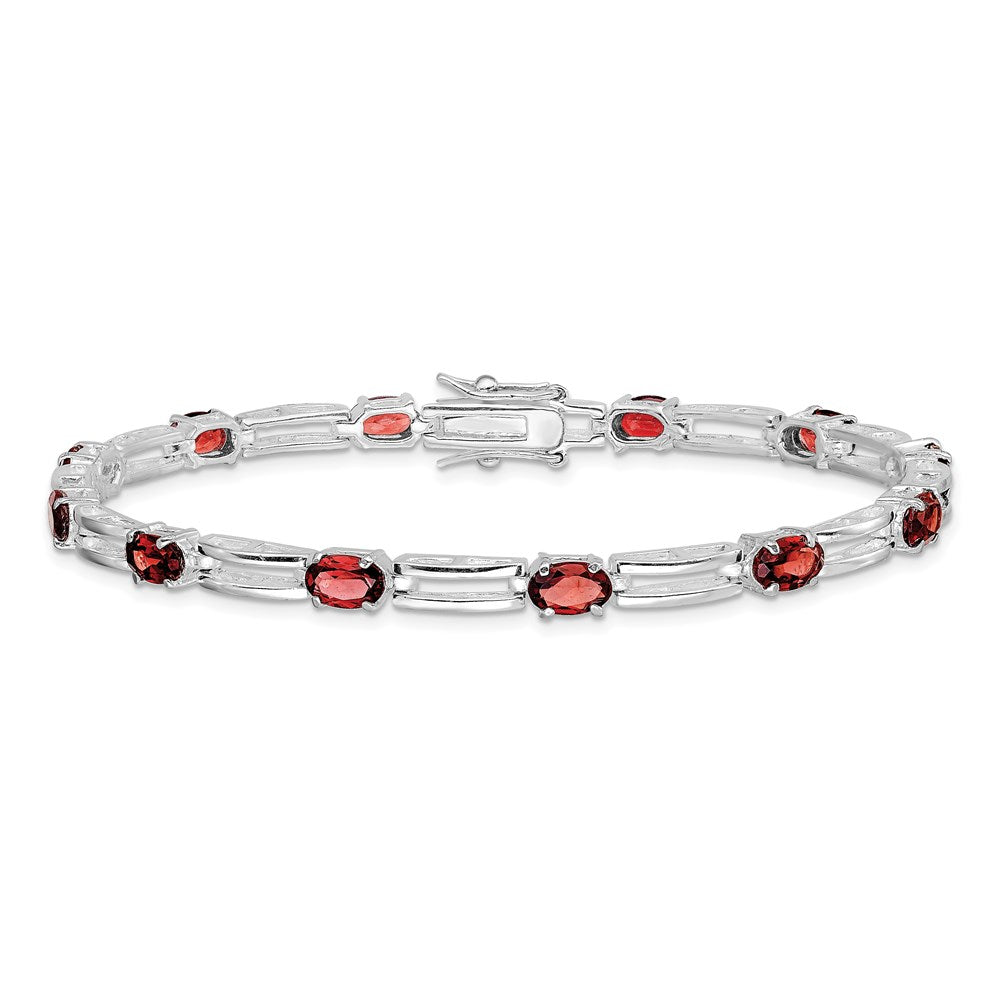 Sterling Silver Rhodium-plated Garnet Bracelet