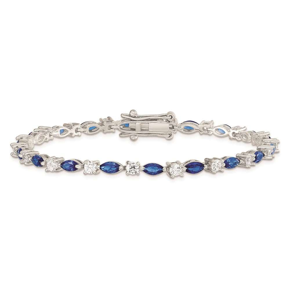 Sterling Silver Rhodium-plated Blue and Clear CZ Bracelet