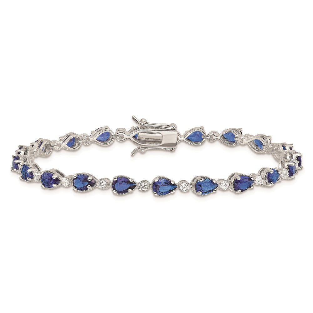 Sterling Silver Rhodium-plated Blue and Clear CZ Bracelet