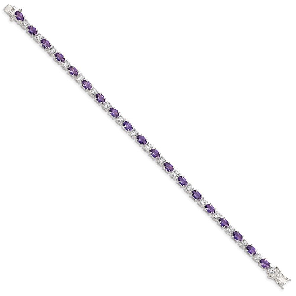 Sterling Silver Rhodium-plated Purple and Clear CZ Bracelet