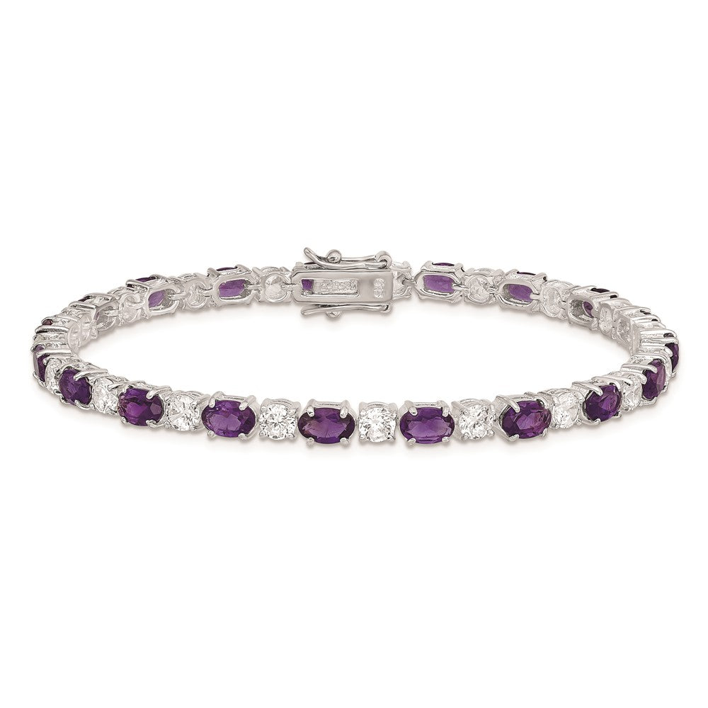 Sterling Silver Rhodium-plated Purple and Clear CZ Bracelet