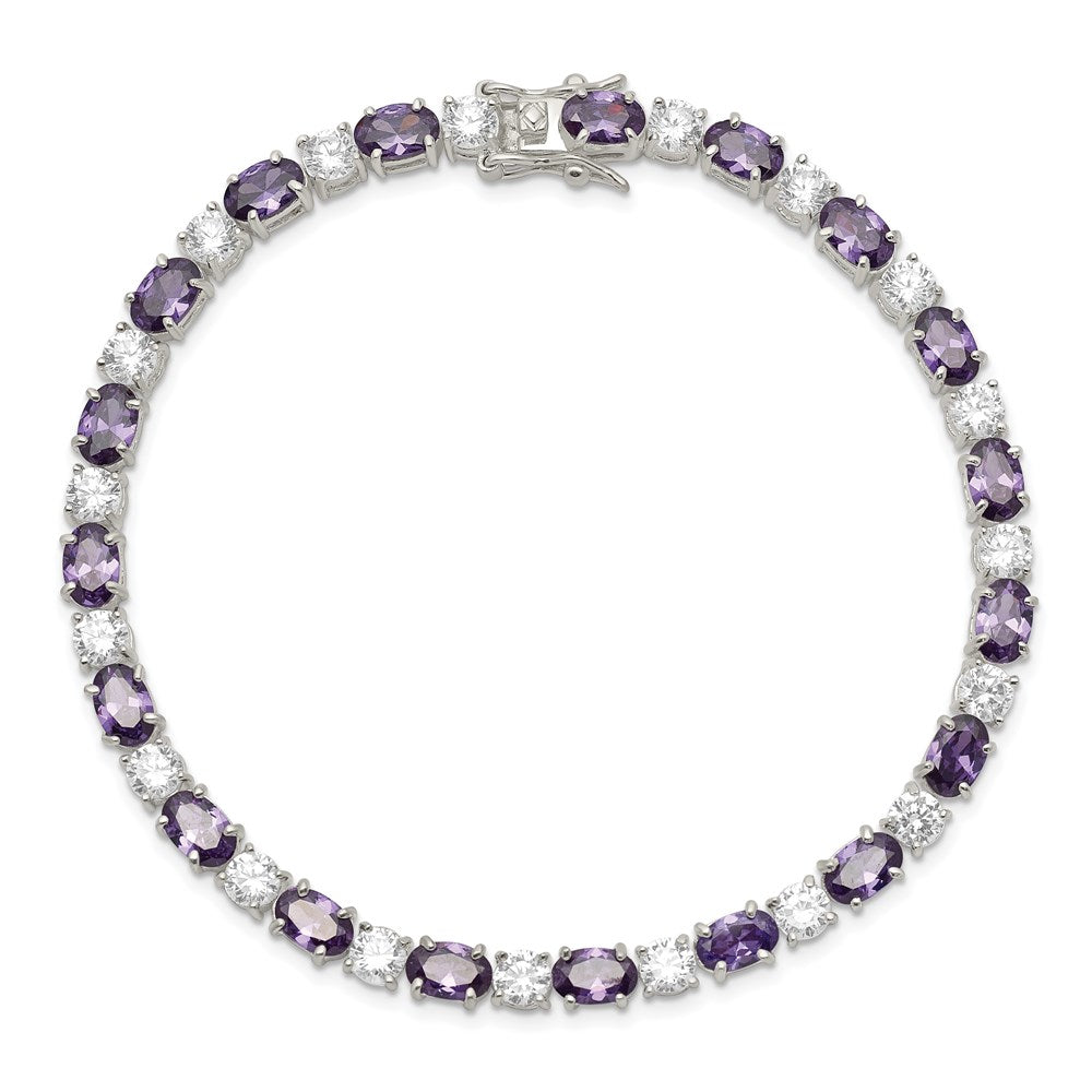 Sterling Silver Rhodium-plated Purple and Clear CZ Bracelet