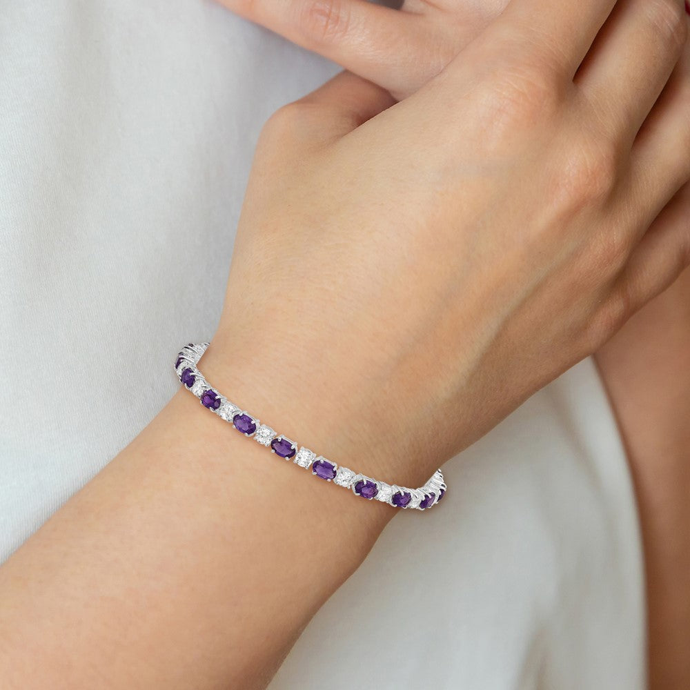 Sterling Silver Rhodium-plated Purple and Clear CZ Bracelet