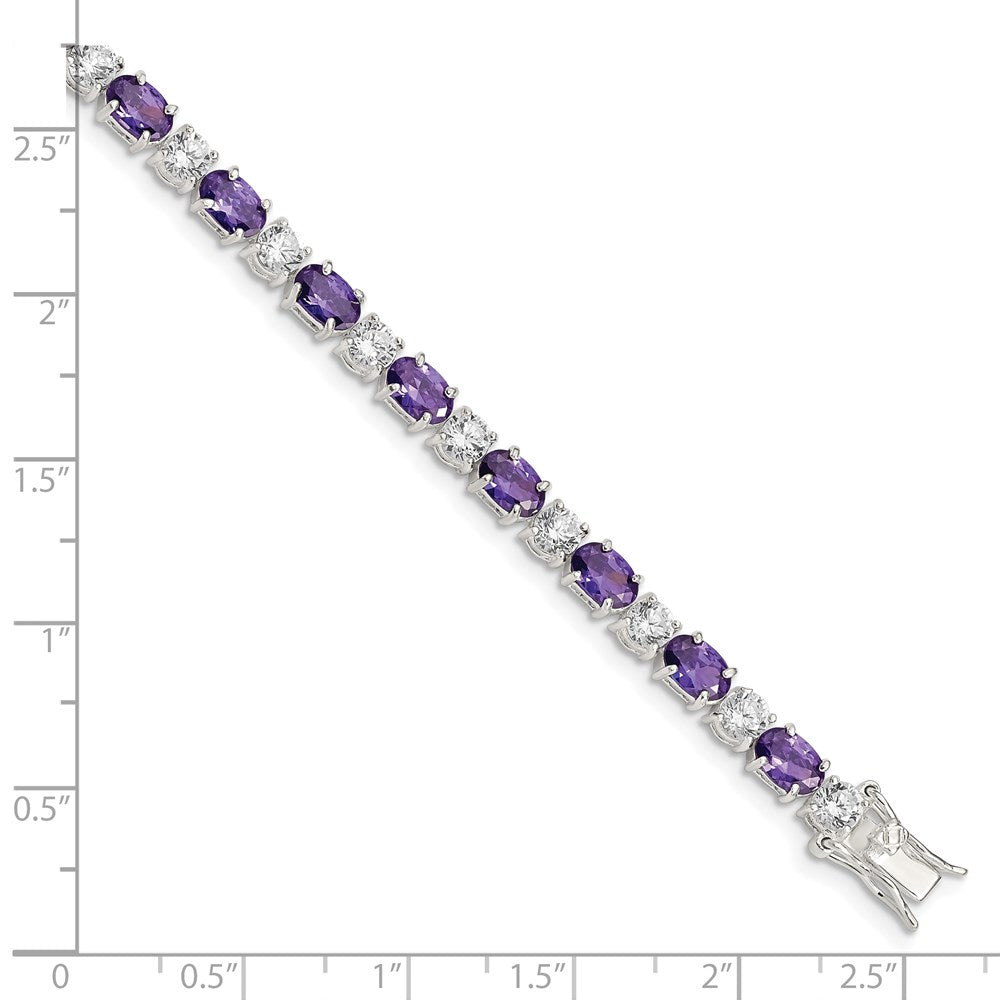 Sterling Silver Rhodium-plated Purple and Clear CZ Bracelet