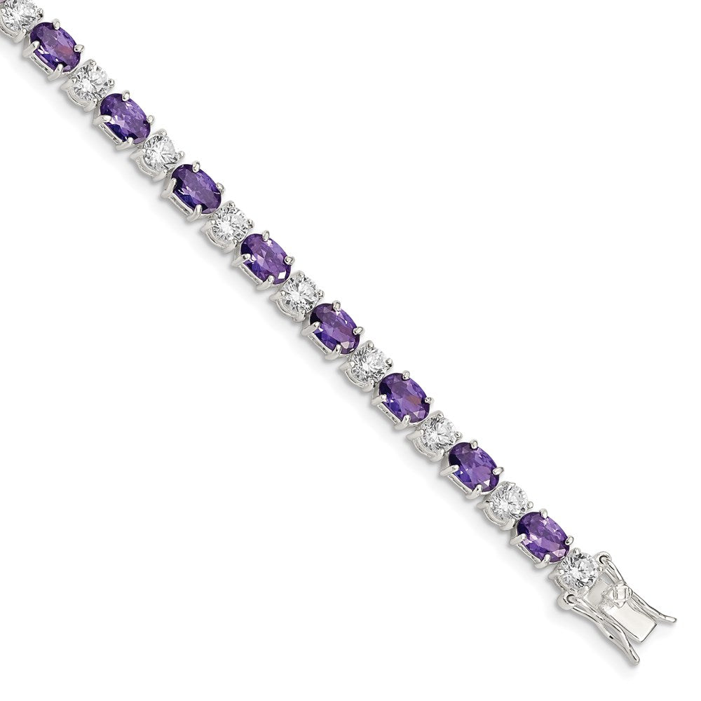 Sterling Silver Rhodium-plated Purple and Clear CZ Bracelet