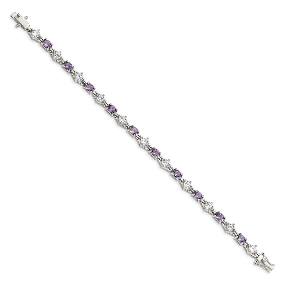 Sterling Silver Rhodium-plated Purple and Clear CZ Bracelet