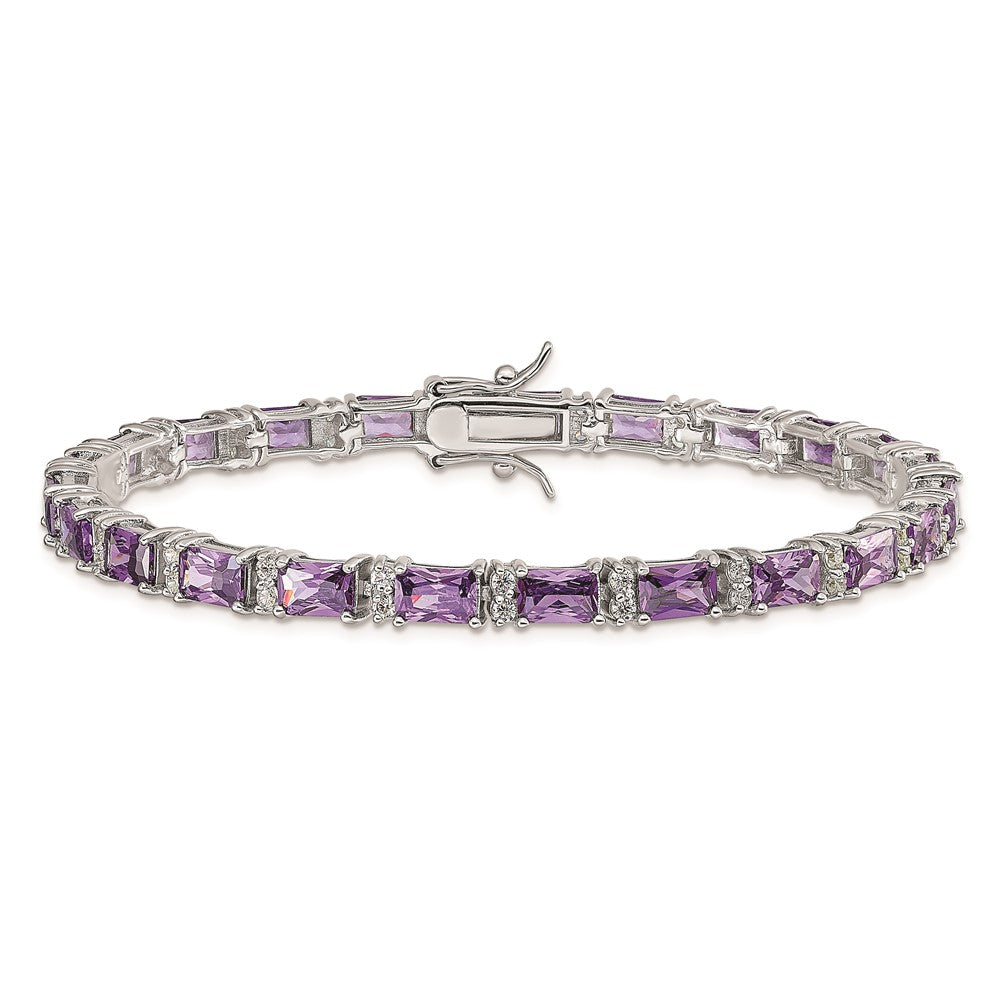 Sterling Silver Rhodium-plated Purple and Clear CZ Bracelet