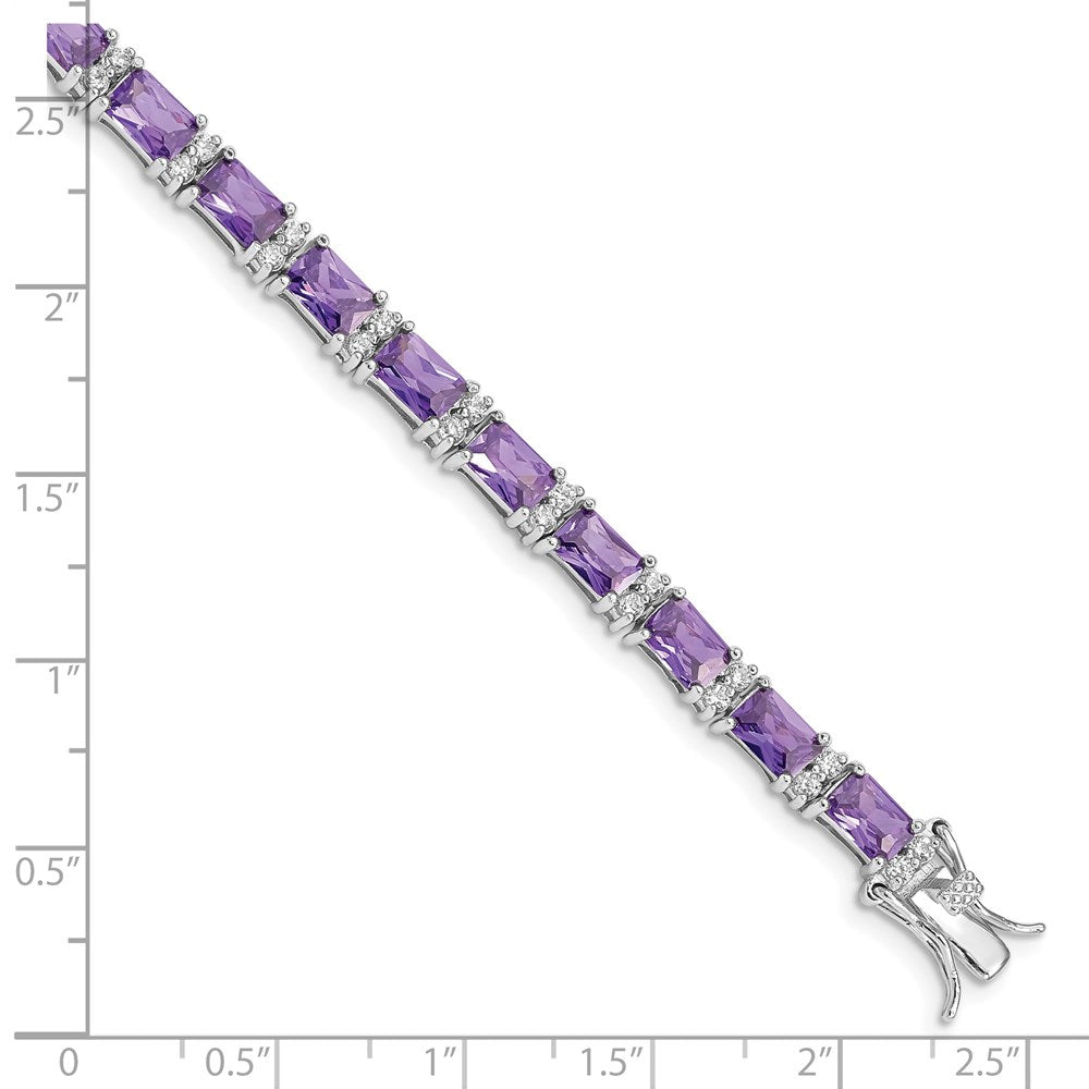 Sterling Silver Rhodium-plated Purple and Clear CZ Bracelet