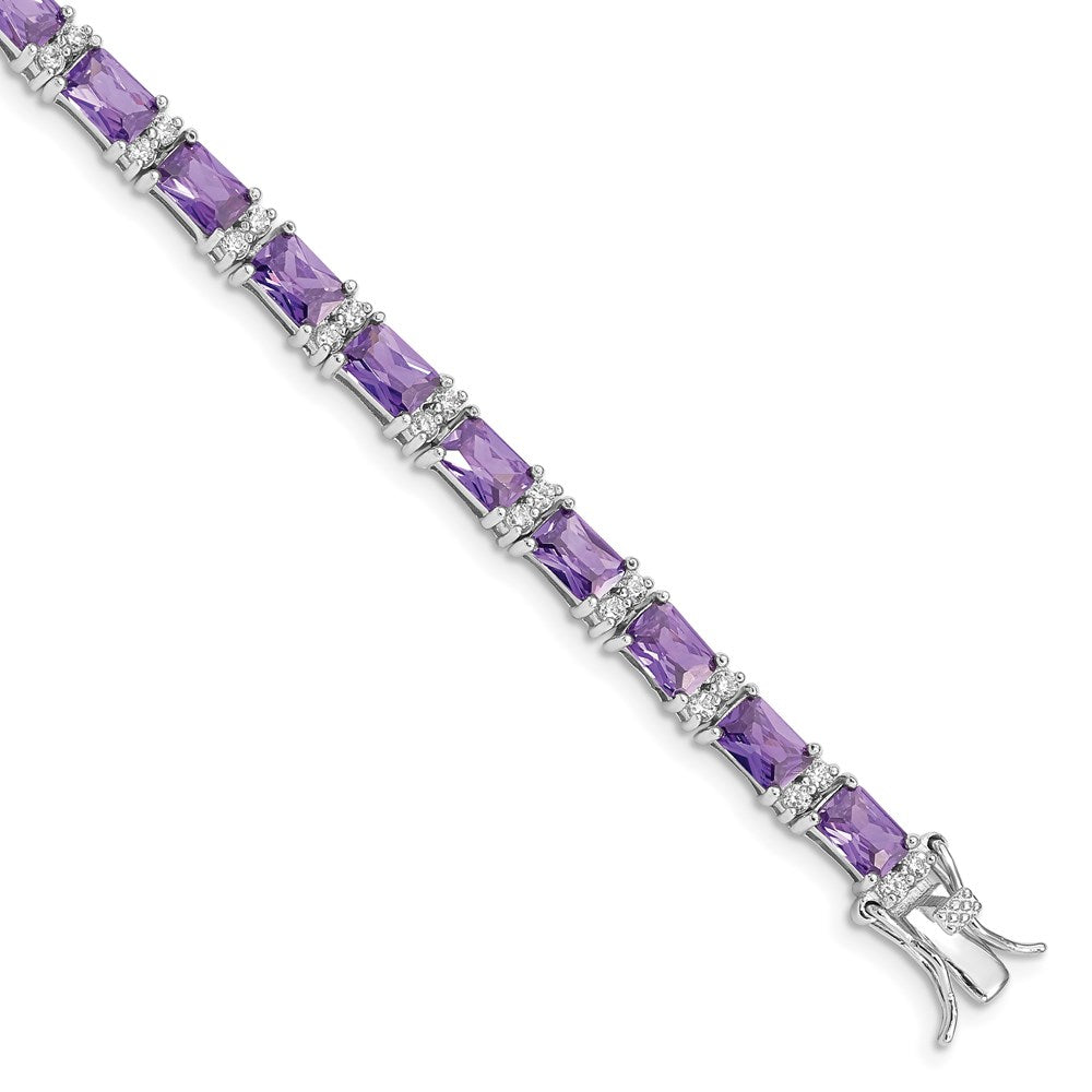 Sterling Silver Rhodium-plated Purple and Clear CZ Bracelet