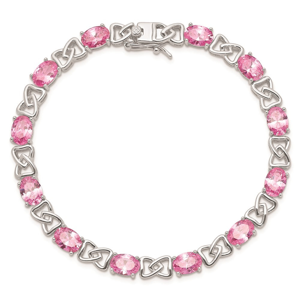 Sterling Silver Rhodium-plated 7inch Pink CZ Bracelet