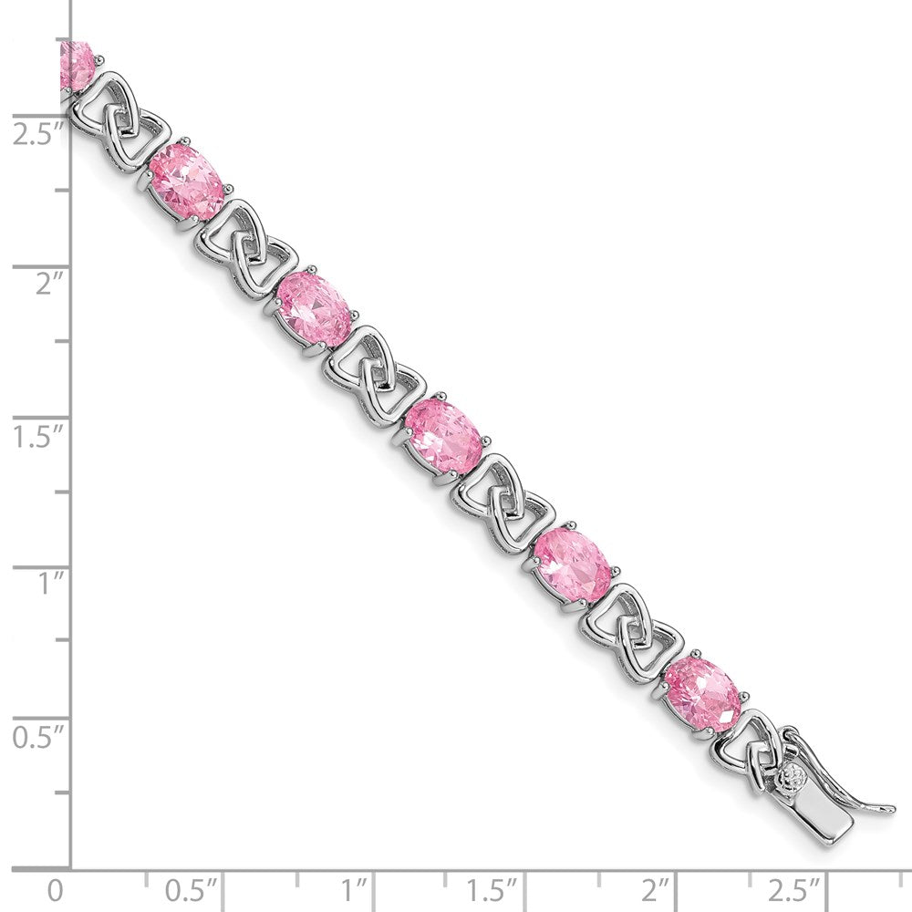 Sterling Silver Rhodium-plated 7inch Pink CZ Bracelet