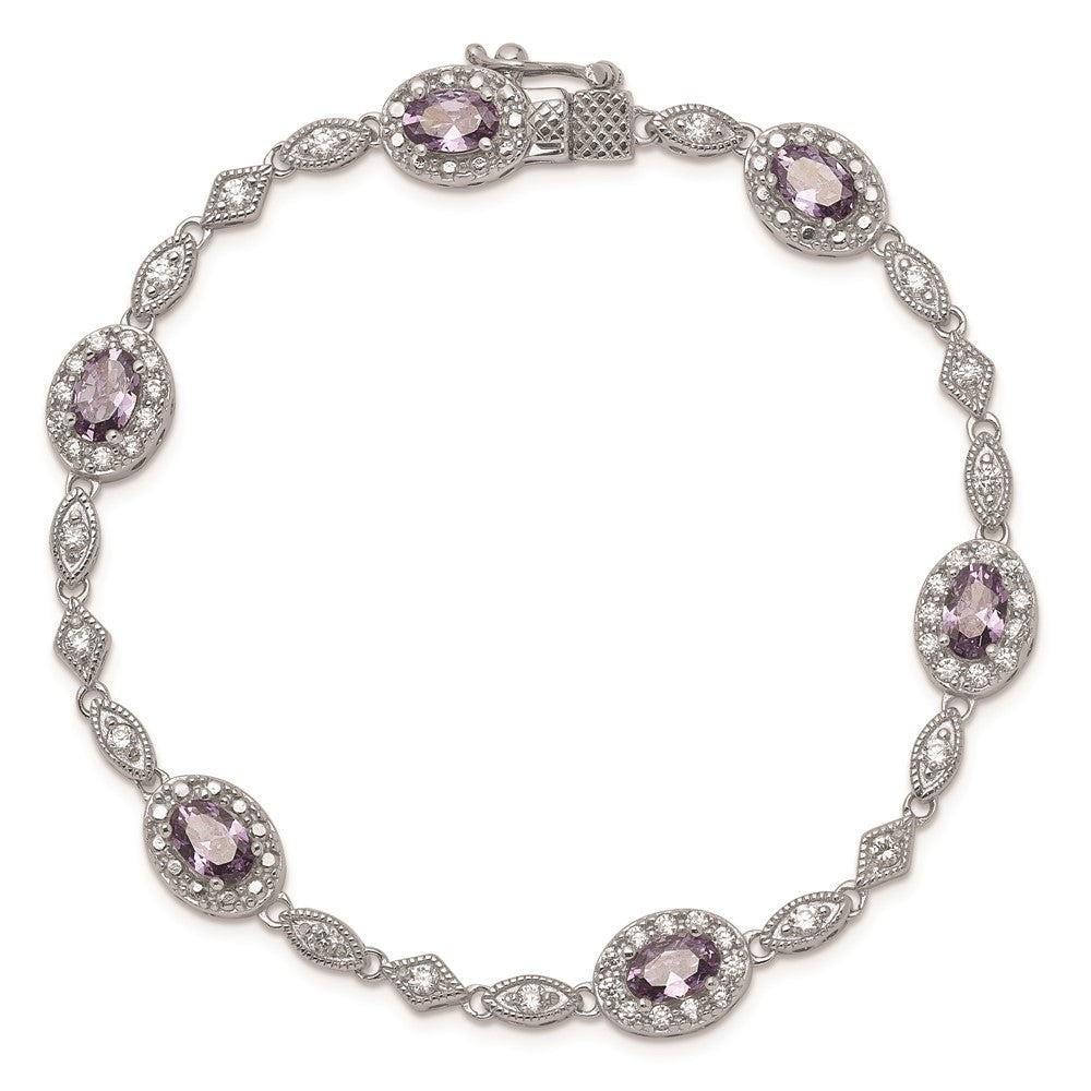 Sterling Silver Rhodium-plated Purple and Clear CZ Bracelet